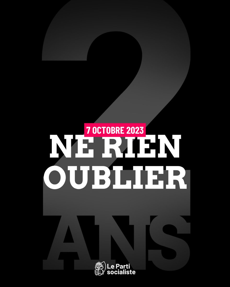 partisocialiste's tweet image. ⚫ 2 ans après l&apos;attaque terroriste du #7octobre, 47 otages sont encore détenus par le Hamas. 

Nous continuons de demander leur libération immédiate. Nous nous tenons du côté des militants de la paix, en Israël et en Palestine, qui œuvrent pour trouver la voie de l&apos;apaisement.⤵️