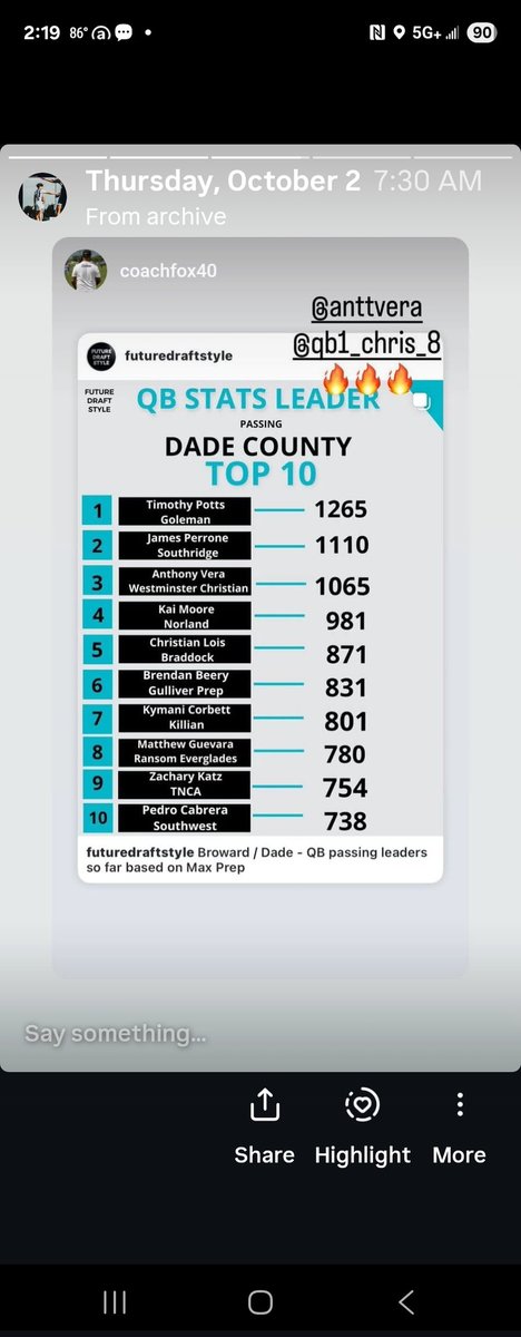 Qb_chris_8's tweet image. Top 5 in Dade County @BallCoachHP @QBHitList @sixstarfootball @CanesFootball @CoachNorthNCSA @BraddockBulldog @Elite11 @FIUFootball @PrepRedzone