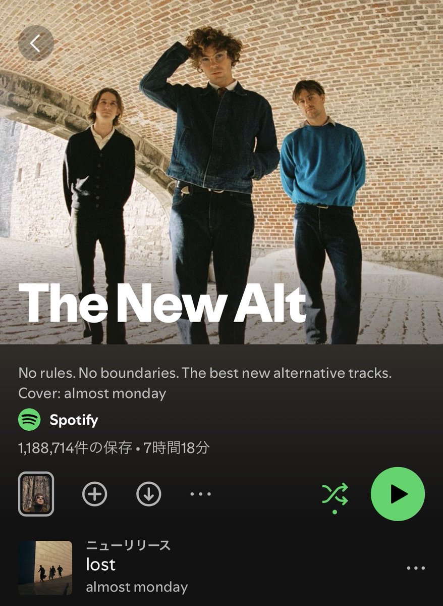 almostmondayJP's tweet photo. ／
#オールモスト・マンデー
Spotify (@SpotifyJP )のプレイリスト
「The New Alt」のカバーに登場‼️
＼

リリースされたばかりの新曲「lost」が1曲目に収録🕶️

プレイリストからもオールモスト・マンデーの新曲チェックしてみてください🔥

プレイリストを聴く🎧
https://t.co/fTdiaaQF0g https://t.co/j1fPqLQEt1