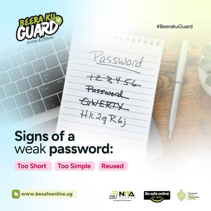 pdpoUG's tweet image. #CyberSecurityTip
Weak passwords are like leaving your front door unlocked. Hackers love easy targets and simple passwords top the list! Take a moment to review yours.

If it’s short, predictable, or reused, it’s time for an upgrade. #BeeraKuGuard #PersonalDataisPrivate