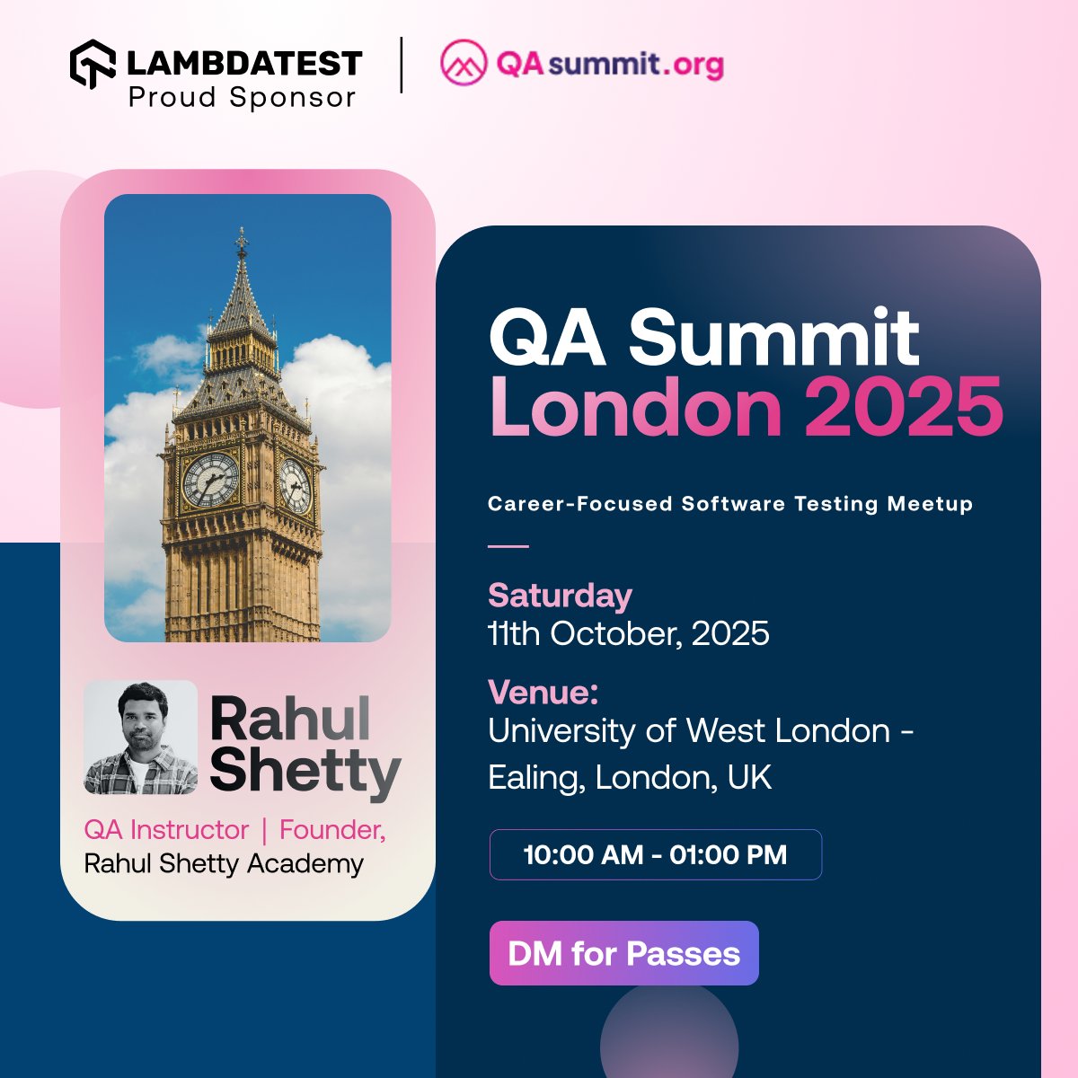 lambdatesting's tweet image. Building a career in software testing? Get ready for the QA Summit 🔗 bit.ly/48QzHWY, where LambdaTest is proudly sponsoring the Career-Focused Software Testing Meetup with Rahul Shetty.

Explore 2025 #QATrends, #TestAutomation, #AI driven testing, and career insights…