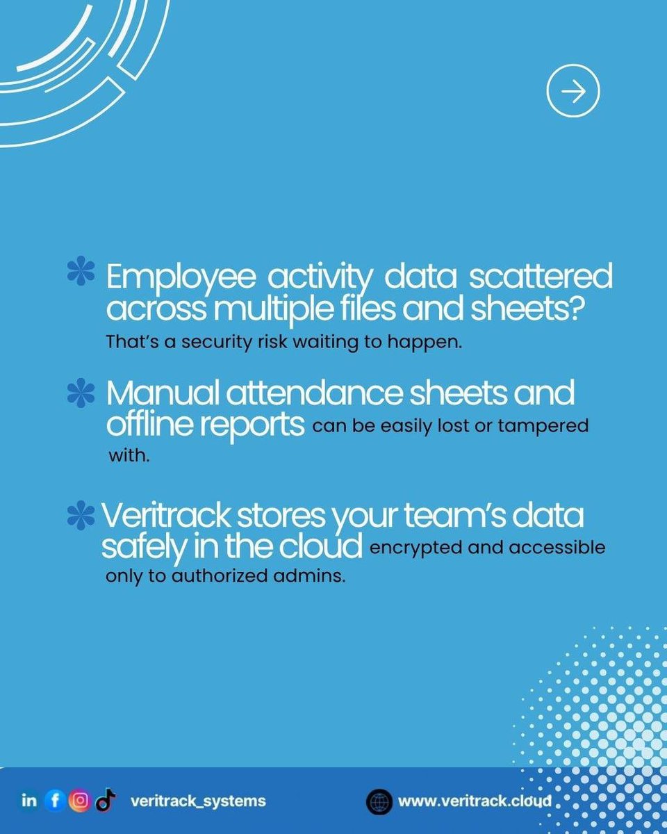 Veritracks's tweet photo. 🌐Data protection isn’t just IT’s job — it’s everyone’s.
This #CybersecurityAwarenessMonth, @Veritracks is here to remind you: every click counts. 💡

Your data. Your devices. Your responsibility.🔒
Stay cyber smart
✅Use strong passwords
✅Keep software updated

 #VeriTrackLive https://t.co/717XFwJscH