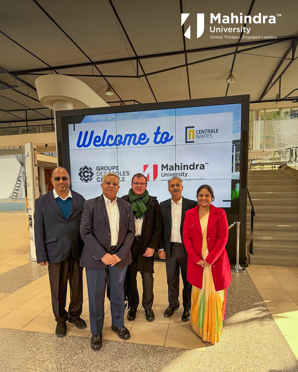 MahindraUni's tweet photo. Mahindra University is currently in France at Centrale Nantes for the Steering Committee proceedings. We are proud to be shaping a pioneering future in global engineering education and research, together!

#MahindraUniversity #CentraleNantes #EngineeringExcellence https://t.co/IDJXw1OOYT
