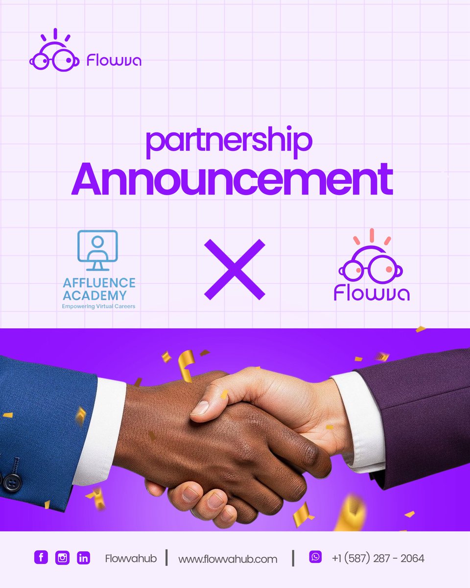 BravooOfficial's tweet photo. Big news! @FlowvaHub is partnering with Affluence Academy to empower virtual professionals and shape the future of remote work.
Together, we’re creating new opportunities for learning, growth, and innovation. Stay tuned for what’s next
#Flowvahub #AffluenceAcademy #partnership https://t.co/RGBcgikNPD
