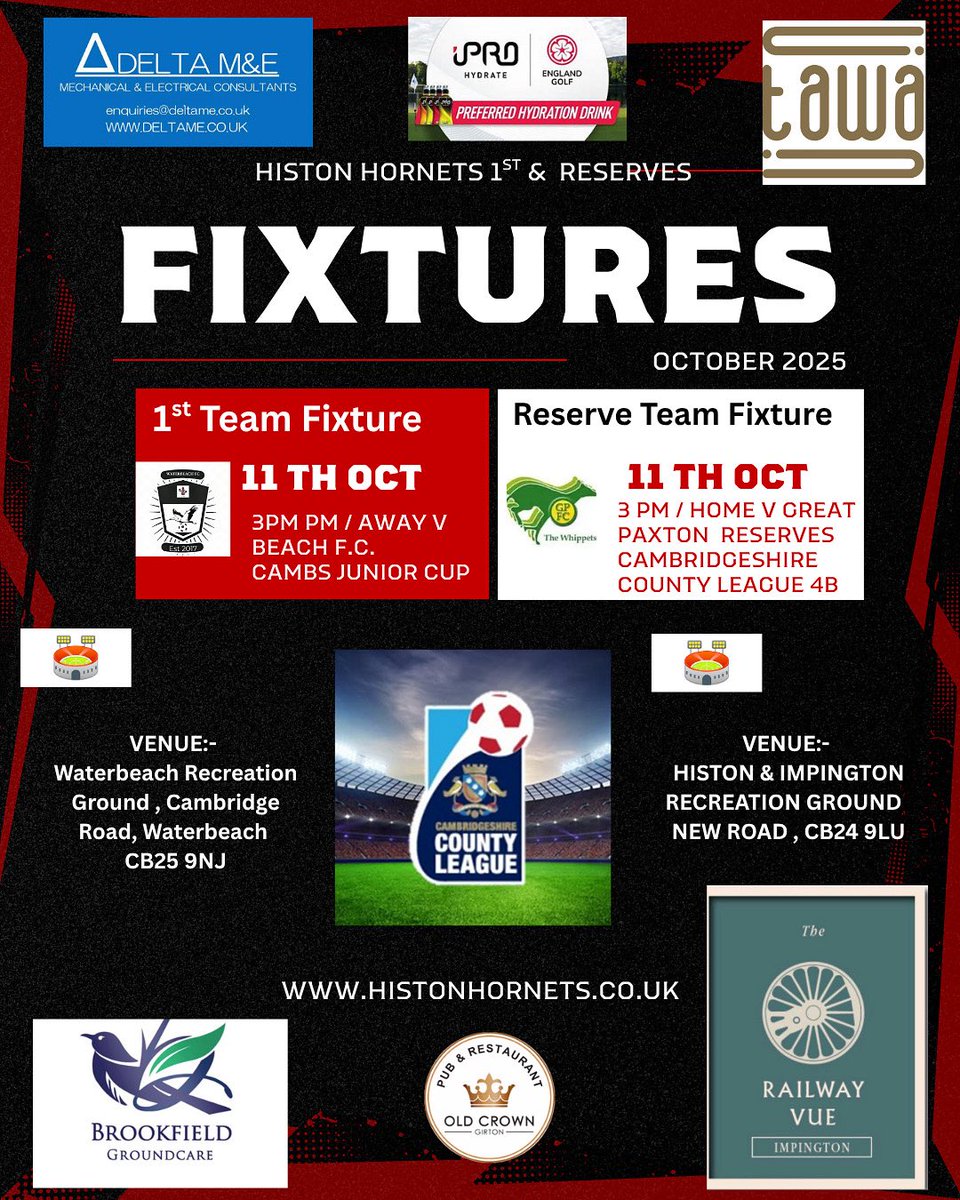 🔥 Big weekend ahead!
⚽ 1sts head up the A10 for a Junior Cup clash vs Beach FC (KO 3pm)
🏟️ Reserves at home vs Great Paxton Reserves (KO 3pm)
Both squads flying right now – your support could make the difference 🙌 #UpTheLads