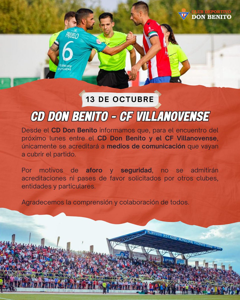 𝗜𝗡𝗙𝗢𝗥𝗠𝗔𝗖𝗜𝗢𝗡 𝗔𝗖𝗥𝗘𝗗𝗜𝗧𝗔𝗖𝗜𝗢𝗡𝗘𝗦 |

➡️ #CDDonBenito 🆚 <a href="/cfvillanovense/">C.F. Villanovense</a> 

#JuntosVolveremos
