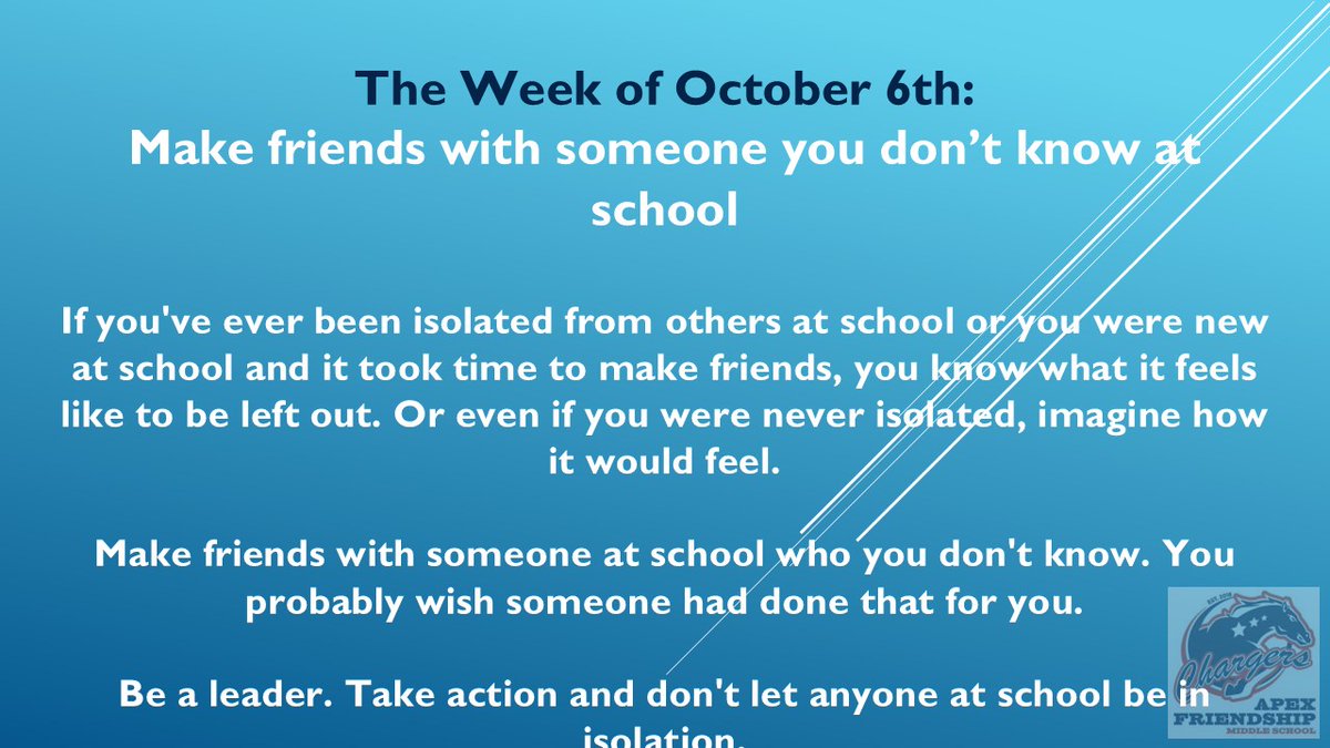 AFMSStudentServ's tweet image. Thanks to all who wore blue yesterday! 💙 Look forward to tips all throughout this month on how we can be better friends and classmates. @AFMSChargers