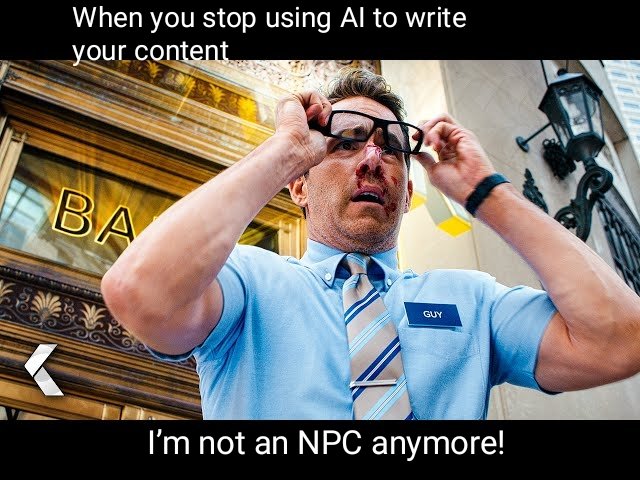 cosmos637's tweet photo. When you finally write your own Ritual post instead of asking AI for help:
“I’m not an NPC anymore!” 
@ritualnet
#Ritual #FreeGuy https://t.co/5kW1NXMjCV