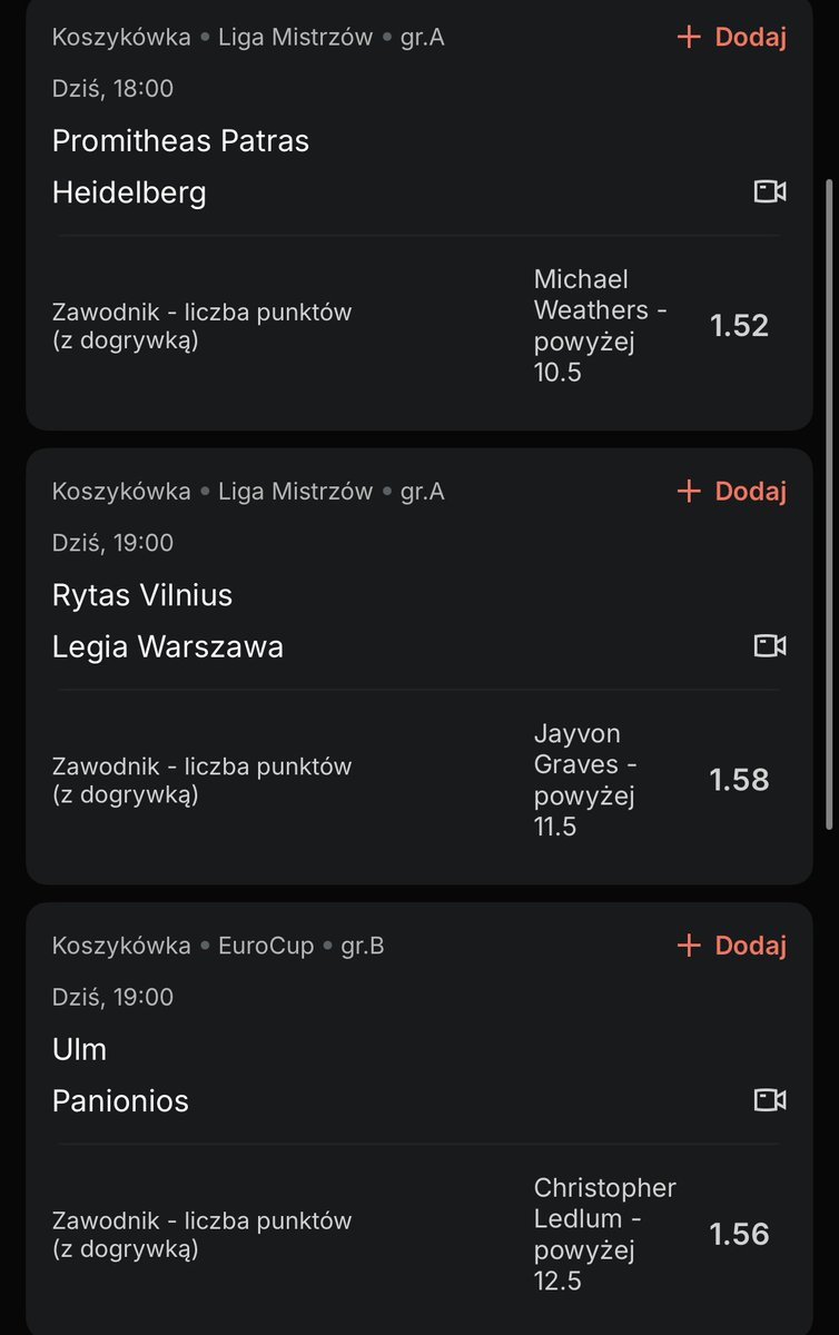 #jajekbets

🏀EUROPEJSKI KOSZ🏀

💰3-0 =50PLN,DLA OSOBY KTÓRA POLUBI I PODA POST DALEJ!💰❤️

SuperSocial superbet.onelink.me/Tegf/

🏀Promitheas Patras - Heidelberg
🇺🇸Michael Weathers - liczba punktów powyżej ⬆️ 10,5
@ 1.52

🏀Rytas Vilnius - Legia Warszawa 
🇺🇸Jayvon Graves -