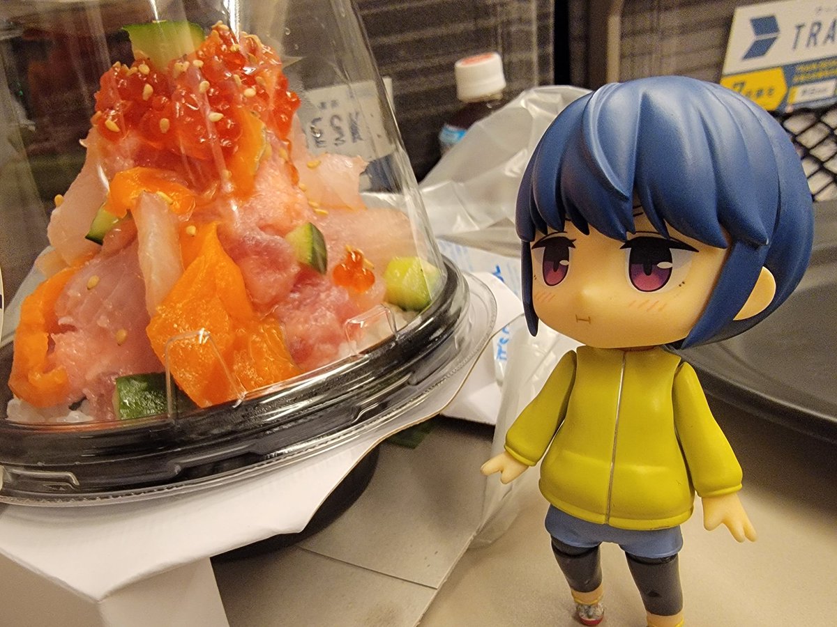 🐶リンちゃんおつかれ！さて、きょうの駅弁🍱ﾄﾞﾝ！(廿廿;)なでしこが東海道新幹線で言ってた　マグロ　&gt;゜))彡の富士山🗻は、これか😲、、すごい山盛りだな😓　🐶ﾋﾋ、リンちゃん、ｵｲﾋｲﾖ😋　#リンとげんわんとちくわぶ2の旅　#東北新幹線
