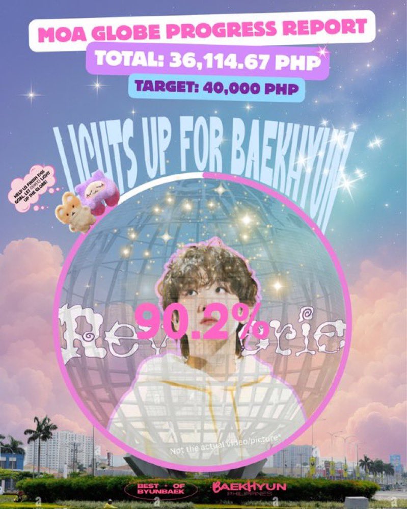 Look!!! Teolaegi and Kkuru are now holding hands to reach the finish line 🥹 

90% done for the LIGHT UP THE MOA GLOBE PROJECT for BAEKHYUN. Let’s get it done this week  please 💕 

Thank you to all the sponsors. If you want to donate, form is attached below

🔗