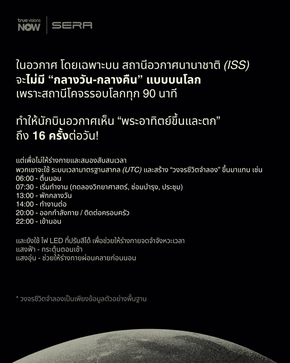 NTPKJ14's tweet photo. ไม่มีกลางวัน-กลางคืนแบบบนโลก
นักบินอวกาศต้องปรับตัวอย่างไร

#SERASpace #RaceToSpaceTH https://t.co/MxIk5sNsmf