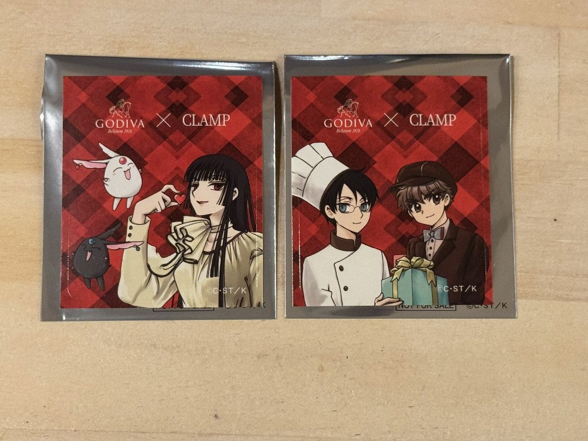 sermen14's tweet photo. 【交換】
GODIVA✖️CLAMP
ゴディバ
購入特典ステッカー

譲　四月一日&amp;小狼・侑子＆モコナ

求　さくら&amp;知世

2:1で交換希望です、郵送可能です。 https://t.co/YT9sib1OxV