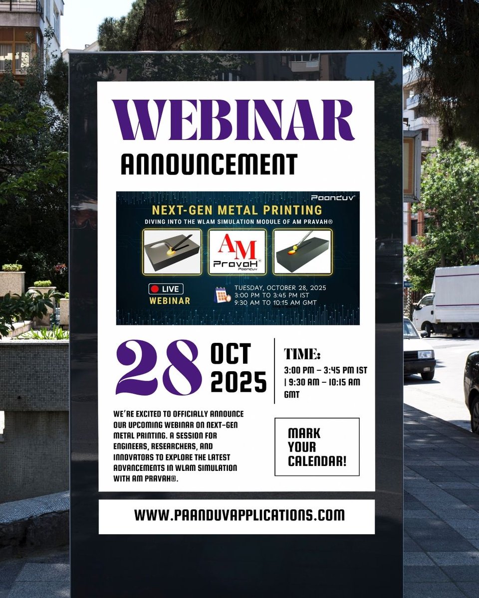 Webinar Soon

Reduce print failures &amp; optimise multilayer deposition with AM PravaH® WLAM Simulation.

Oct 28, 2025 | 3:00 PM IST / 9:30 AM GMT
Register: docs.google.com/forms/d/e/1FAI…

#WireLaserAdditiveManufacturing #AMPravaH #Metal3DPrinting #WebinarAlert