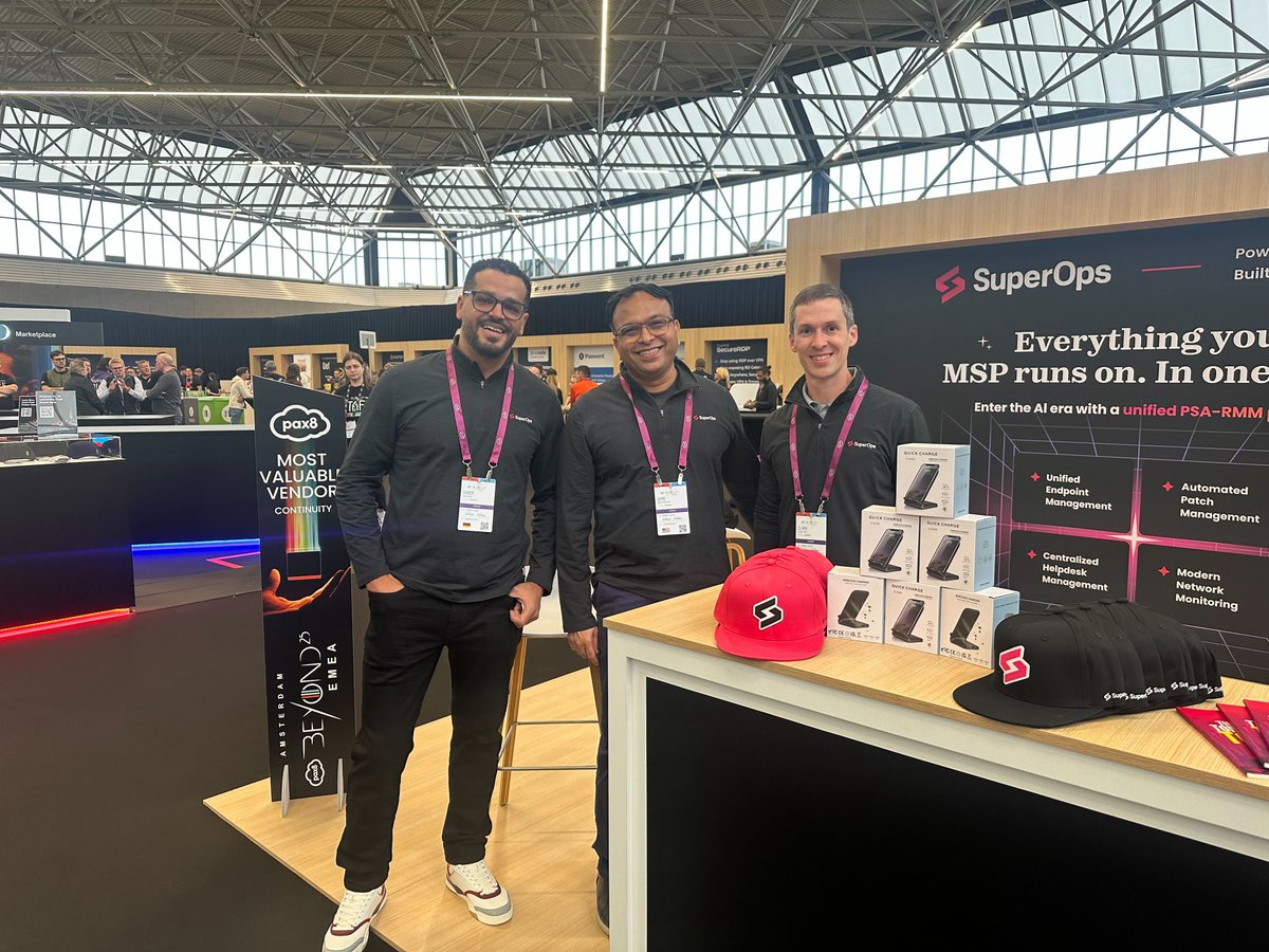 Superops_com's tweet image. It’s been an amazing two days at Amsterdam Beyond EMEA! 

Our team’s having great conversations and showing what SuperOps can do.

If you’re around, come catch up with our experts — it’s the last day! #Pax8Beyond #SuperOps