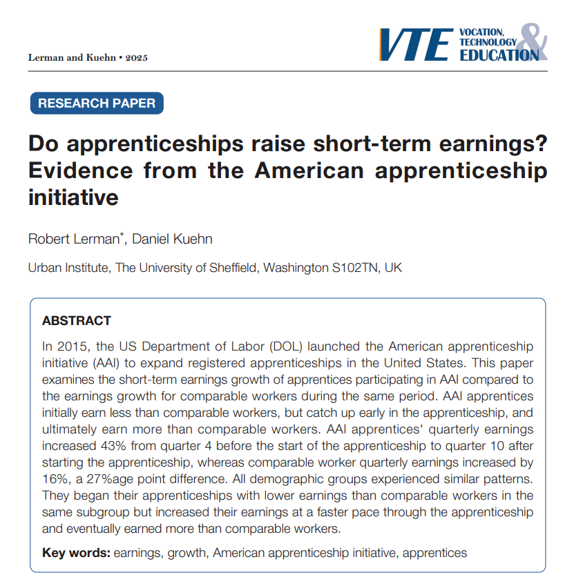 ApprenticeADAPT's tweet image. La retribuzione degli apprendisti è al centro di questo paper @sheffielduni che dimostra come la progressione salariale sia molto più veloce per gli apprendisti che per gli altri lavoratori, portando i primi ad annullare il gap di partenza in breve tempo 
short.do/nTo1ep