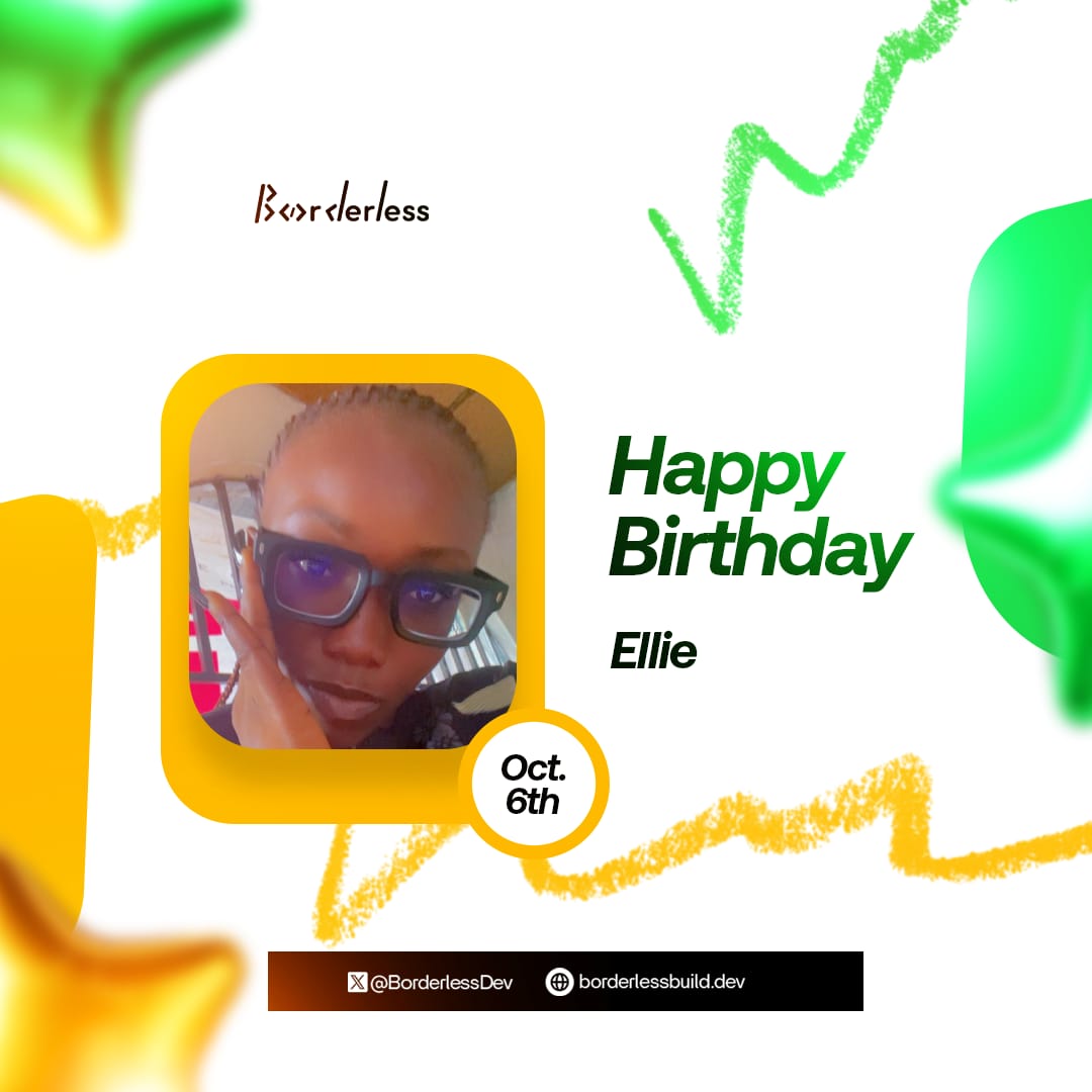 EmmybabsDeVav's tweet photo. 🎉 Happy Birthday to @OmasilamOnosi 🎂  
Your brilliance, energy, and drive make Borderless better every day.  
We celebrate you today and always! 💚💛  
 
#HappyBirthdayEllie #BorderlessTechClub

@OmasilamOnosi https://t.co/WMRjjnVJaC
