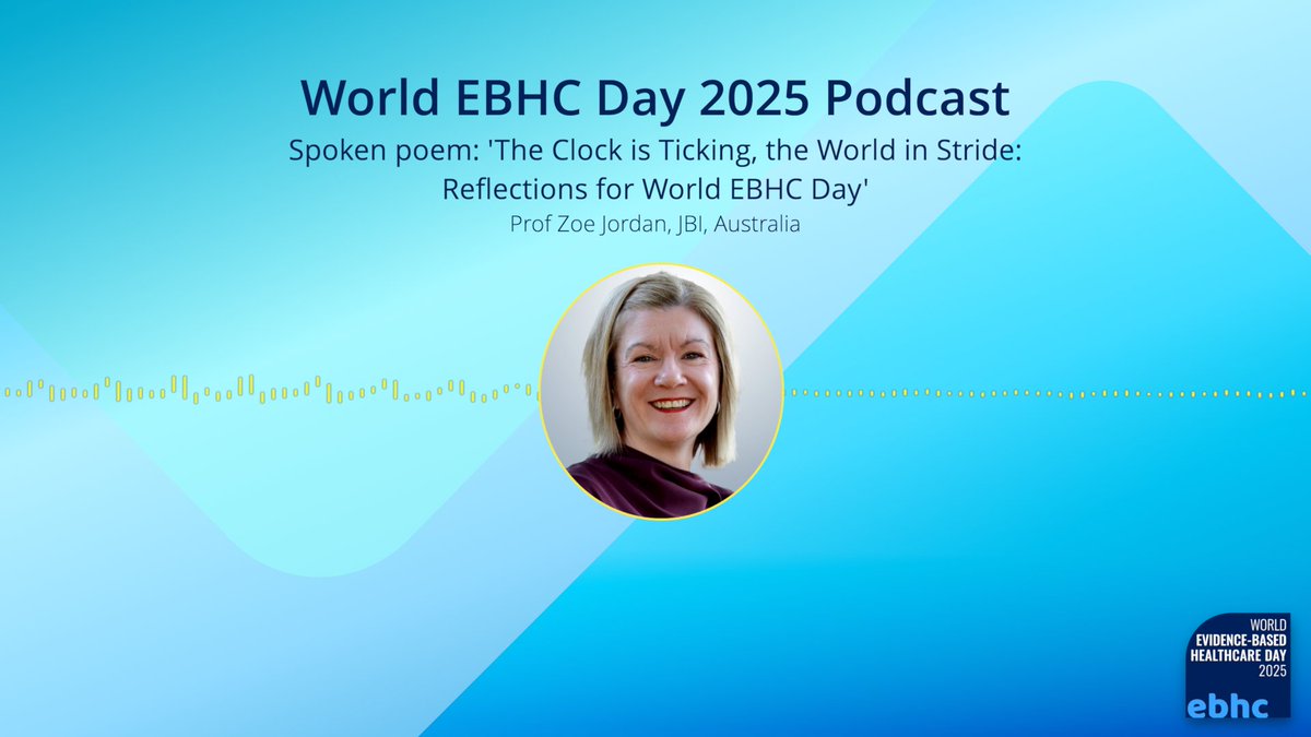 World EBHC Day (@worldebhcday) on Twitter photo Prof <a href="/zoejordan15/">Zoe Jordan</a>, Executive Director of @jbiebhc reflects on how AI is transforming the speed with which we can generate and deliver knowledge, and the need to consider how we achieve impact.
Hear spoken poem by Prof Zoe Jordan here: youtu.be/fpeaZn2OHmU
#WorldEBHCDay Prof <a href="/zoejordan15/">Zoe Jordan</a>, Executive Director of @jbiebhc reflects on how AI is transforming the speed with which we can generate and deliver knowledge, and the need to consider how we achieve impact.
Hear spoken poem by Prof Zoe Jordan here: youtu.be/fpeaZn2OHmU
#WorldEBHCDay