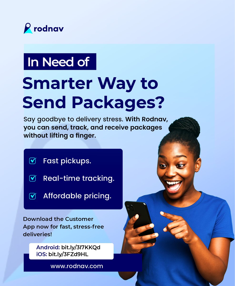rodnavapp's tweet image. 🚀 Sending packages just got smarter!
With Rodnav, you can send, track &amp;amp; receive deliveries, all from your phone.

Download now 👇
Android: zurl.co/WP0Kh
 | iOS: zurl.co/794UC

#Rodnav #DeliverySimplified #SmartLogistics #RodnavMoves #FastDelivery