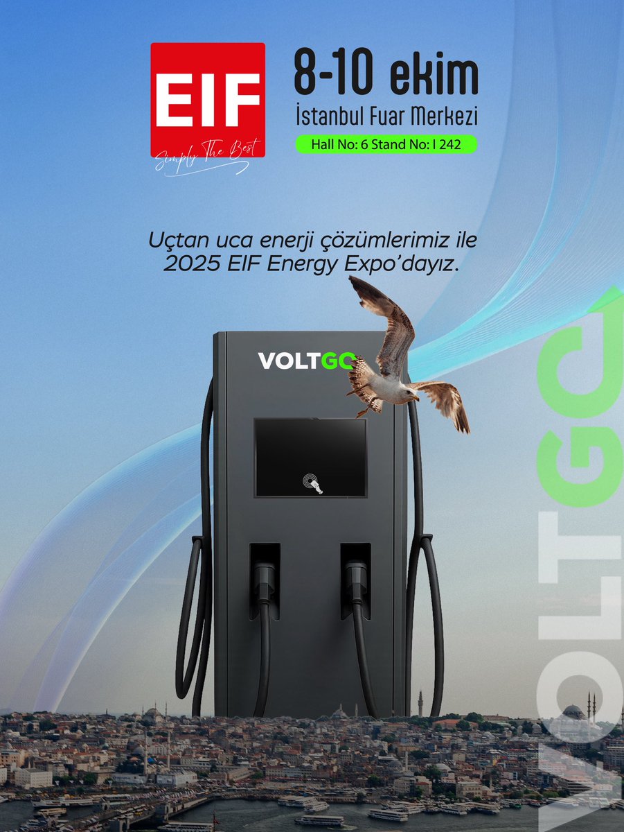 Voltgo Enerji olarak 8–10 Ekim 2025’te İstanbul Fuar Merkezi’nde düzenlenecek EIF Energy Expo’da yerimizi alıyoruz.
Yerli ve milli şarj istasyonu üreticisi olarak en yeni teknolojilerimizi, sürdürülebilir çözümlerimizi birlikte konuşmak için sizleri standımıza bekliyoruz. ⚡️