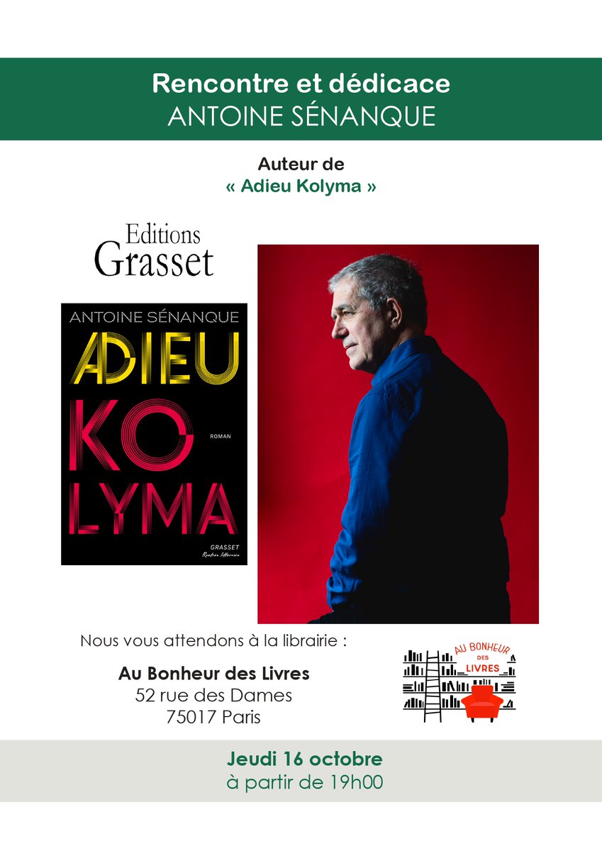 asenanque's tweet photo. Rendez-vous le 16 octobre à partir de 19h à la librairie Au Bonheur des Livres, 52 rue des Dames, dans le 17e arrondissement de Paris. https://t.co/wKpLW14cUF