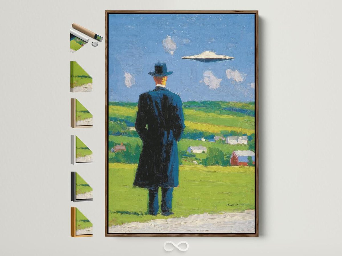 Artoholicas's tweet image. Surreal UFO Canvas Art Print - Man &amp;amp; Farmhouse Landscape Painting, Green Field Wall Art, Modern Office Decor, Gift for Him from $39.99
#UFOArt, #Surrealism, #CanvasPrint, #ModernWallArt, #FarmhouseDecor, #ScifiArt, #GiftForHim
etsy.com/listing/438235…