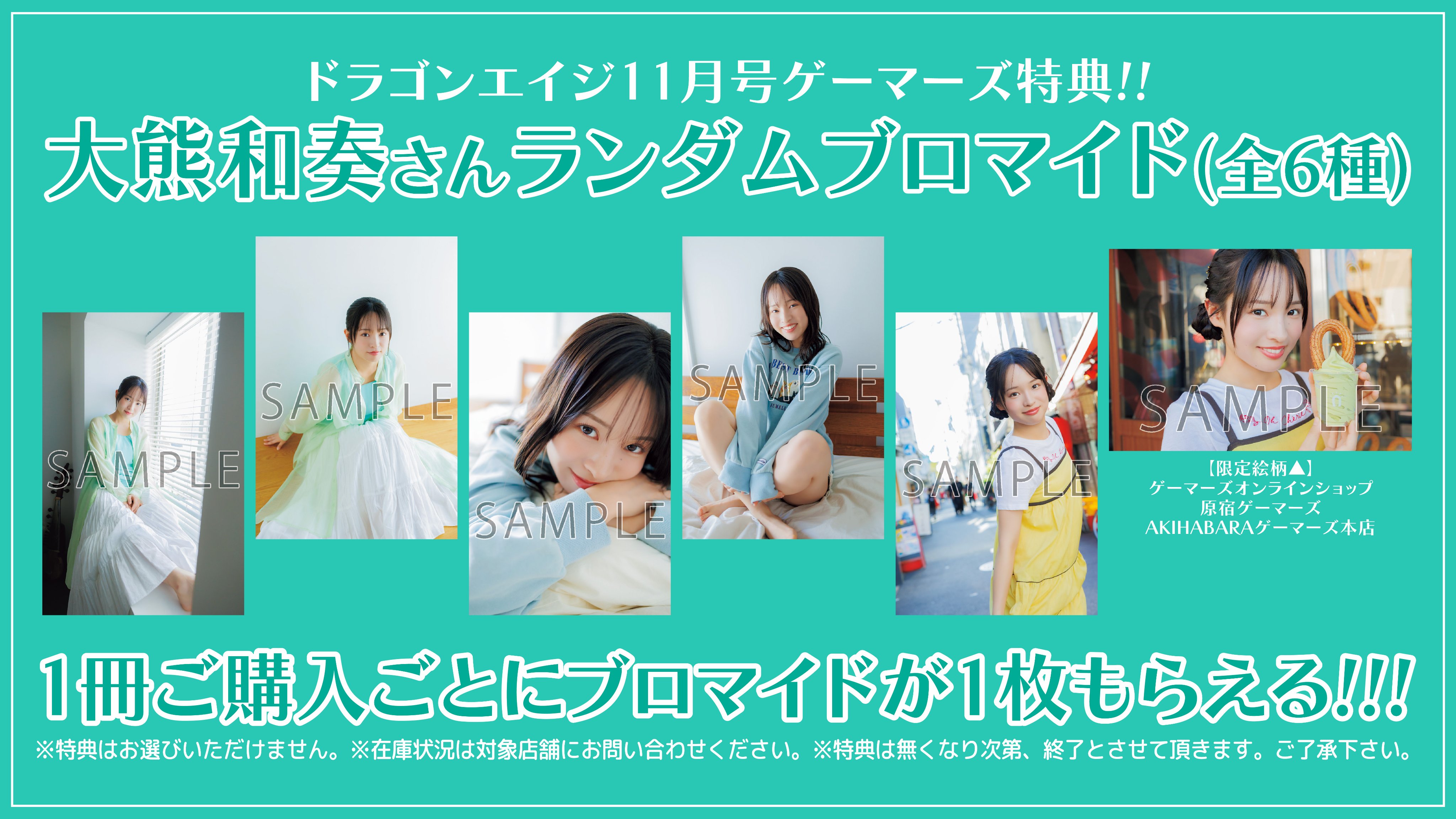 月刊ドラゴンエイジ2025年11月号 ブロマイド 大熊和奏さん 全6種コンプ