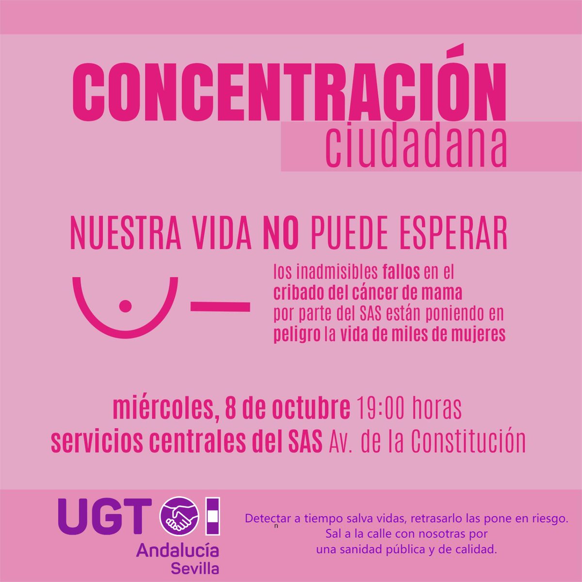 Ugt_A_Sanidad's tweet photo. Apoyamos concentración ciudadana contra  los fallos en el programa detección precoz cáncer de mama https://t.co/77Q8YmzbLR