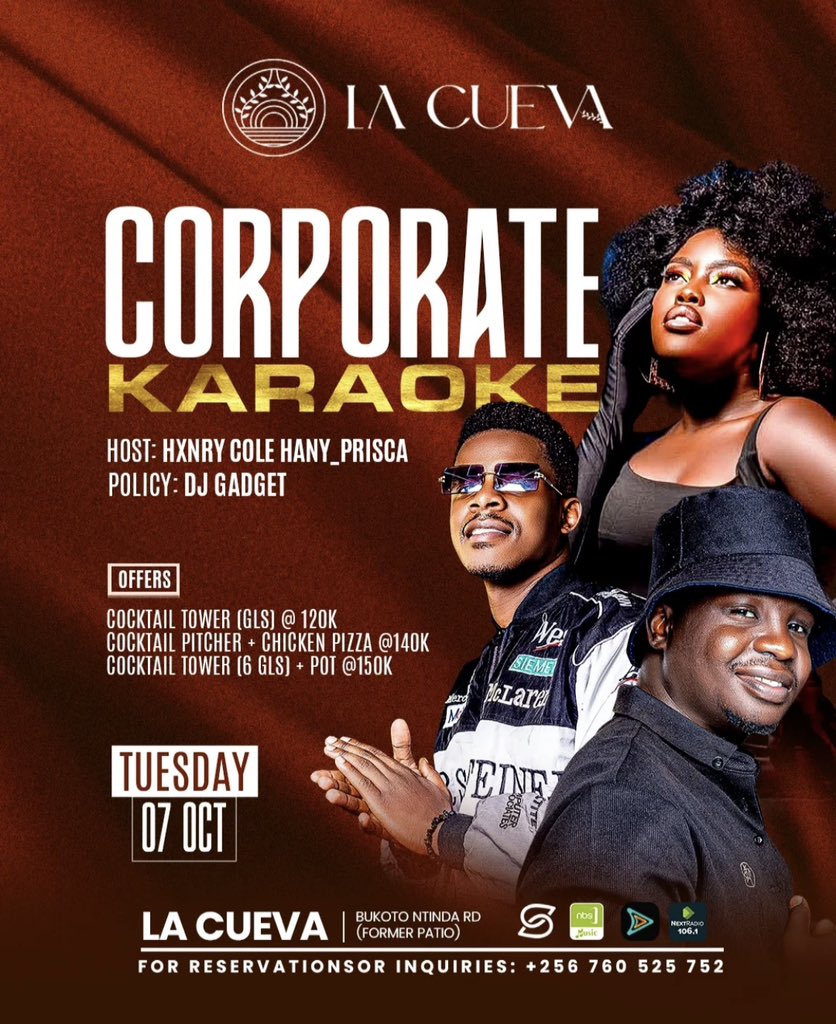 Gear up for an epic night at <a href="/lacuevakla/">La Cueva</a>’s Corporate Karaoke! <a href="/Hxnry_Cole/">Henry Cole</a> &amp; <a href="/HanyPrisca/">sweet-soul</a> host the fun, with DJ Gadget dropping the beats. Sing, dance, and own the stage!