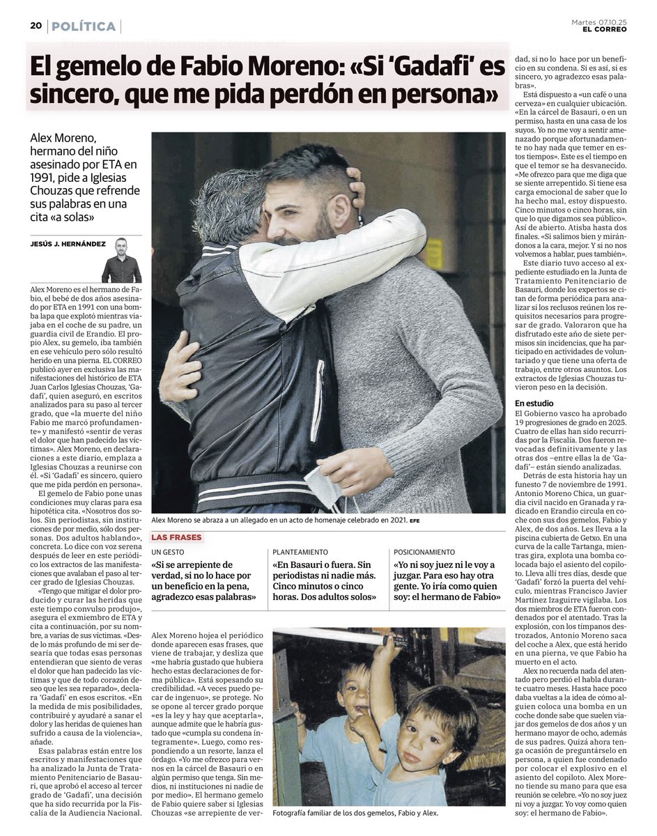El hermano gemelo de Fabio Moreno: «Si 'Gadafi' es sincero, que me pida  perdón en persona». En el escrito en el que supuestamente expresa  arrepentimiento, 'Gadafi' dice comprometerse a «mitigar el dolor, image size:943x1200