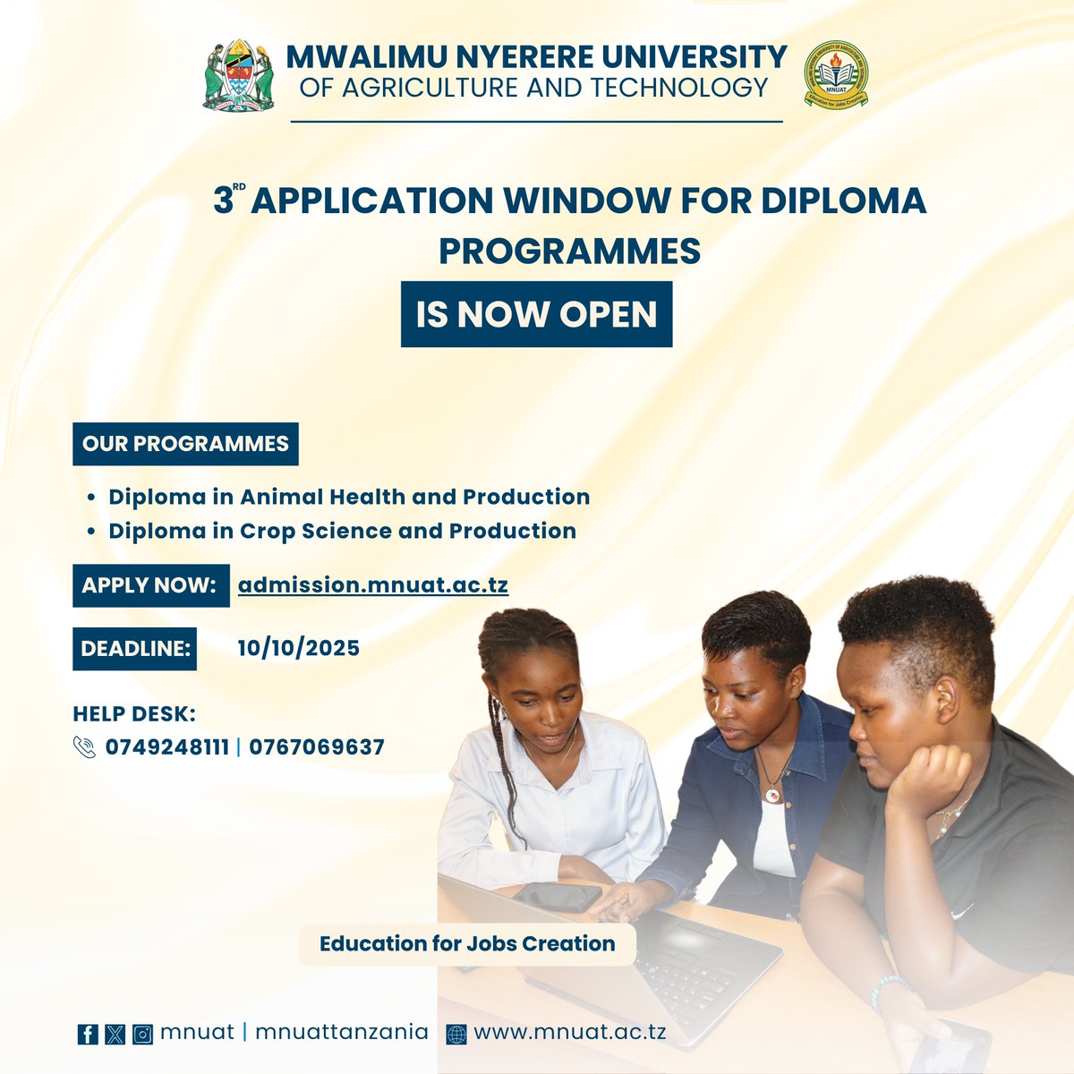 Apply now at admission.mnuat.ac.tz #MNUAT 

#StudyatMNUAT