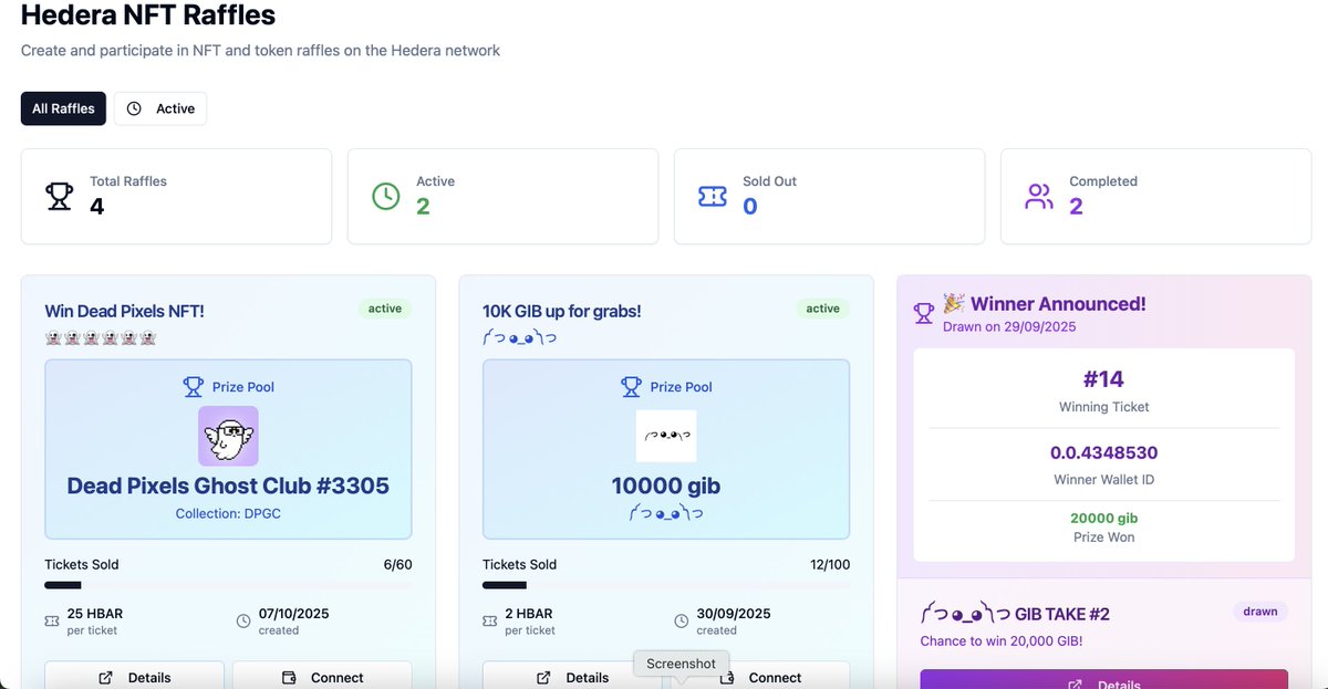 If you are into raffles, <a href="/sakura_hbar/">Sakura ◕_◕</a> has set up a pretty nifty raffle site with two raffles currently running. One for 10,000 $GIB and another for <a href="/deadpixels_club/">Dead Pixels</a> NFT. 

⬇️
sakuranetwork.vercel.app/raffles