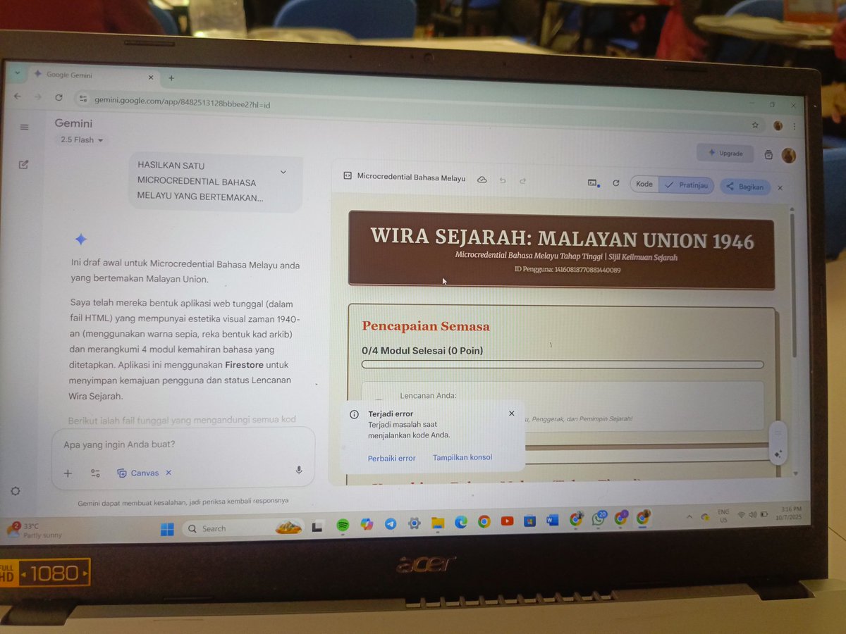 Luqman33ee's tweet photo. Belajar menggunakan Gemini Canvas untuk menghasilkan Moocs yang berfungsi untuk digunakan dan berinteraksi dengan pengguna dan mendapat maklum balas pengguna 

#IPGKBMKontemporari 
#goglobal 
#gegpetalingjaya 
#GoogleForEducation 
#Gemini https://t.co/QwVD68zZEd