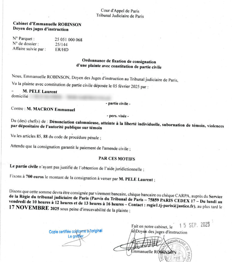 La doyenne des juges d'instruction de Paris me demande de verser 700 euros de consignation pour valider ma plainte contre Emmanuel Macron qui avait tenté d'étouffer mes révélations sur son faux passe sanitaire.

Merci pour votre soutien

viruswar.fr/procedure_pena…