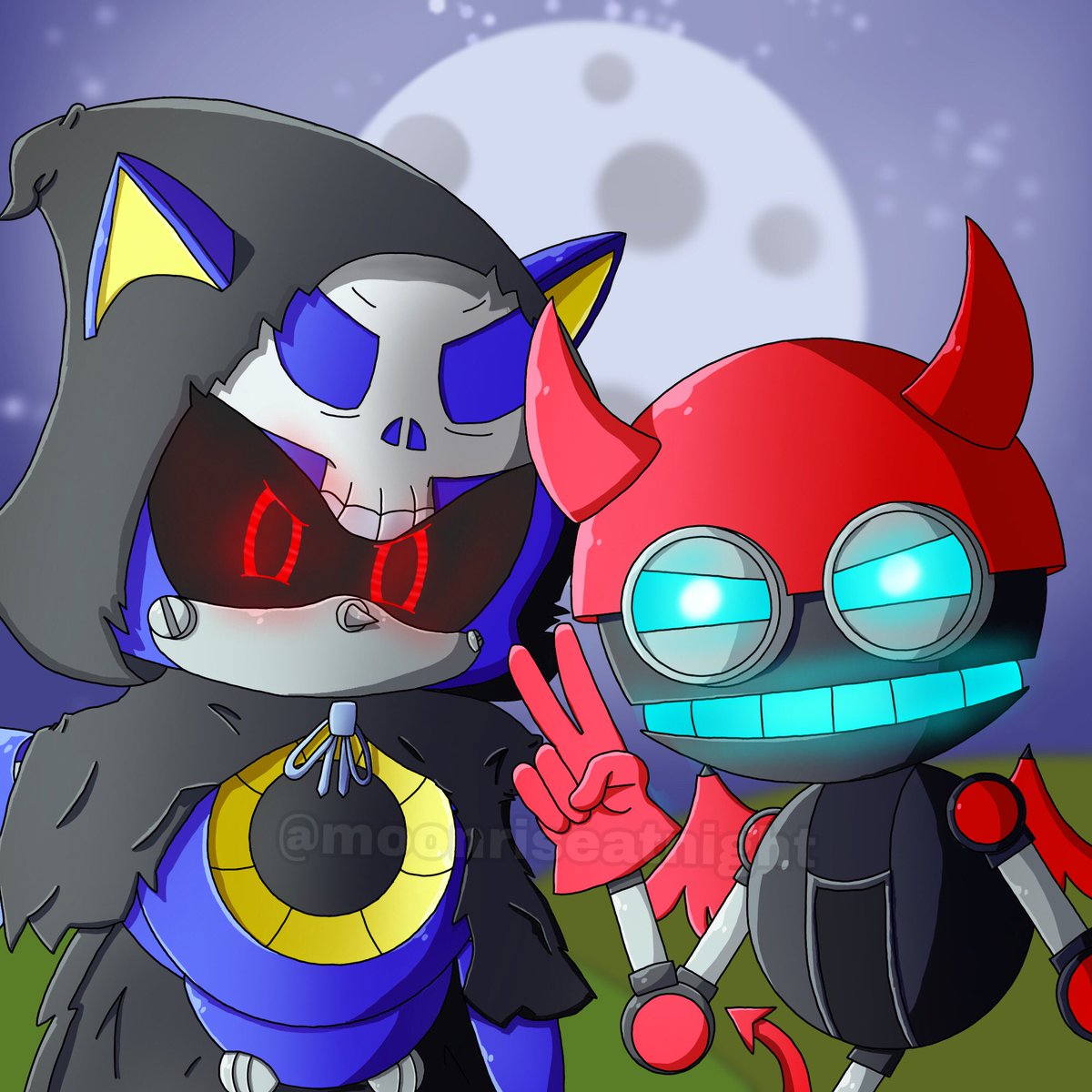 MoonriseAtNight's tweet photo. Halloween art of the best Sonic duo ! 🔷🔴

#SonicTheHedgehog #MetalSonic #Orbot https://t.co/rMV7AQOAHa