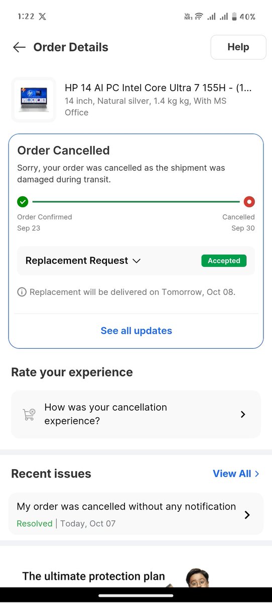 getdada4u's tweet photo. @flipkartsupport   order placed on Sept 23rd..order got cancelled and issued a replacement on Sept 30th.. estimated pickup time for the new order is Oct 7th 5:45 am..now the time is Oct 7th 1:30 pm..but still the order is not yet picked up for shipping.. https://t.co/jNW7iByLeS