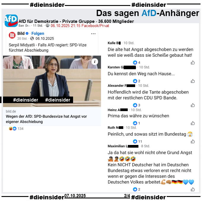 Die_Insider's tweet photo. Wenn man unserer Seite folgt und hier die Kommentare liest, ist die Angst von @SerpilMidyatli vor einer #AfD-Regierung leider berechtigt!

#LautGegenNazis #AfDVerbot @spdsh @spdde 
#Antifa #Antifaschismus #GemeinsamGegenHass 
#DieInsider https://t.co/TGT9hUGwO4