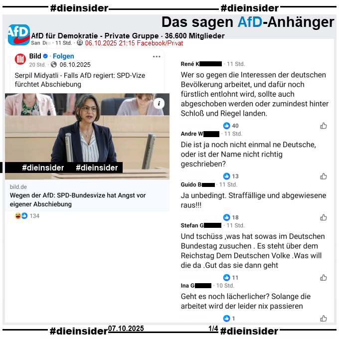 Die_Insider's tweet photo. Wenn man unserer Seite folgt und hier die Kommentare liest, ist die Angst von @SerpilMidyatli vor einer #AfD-Regierung leider berechtigt!

#LautGegenNazis #AfDVerbot @spdsh @spdde 
#Antifa #Antifaschismus #GemeinsamGegenHass 
#DieInsider https://t.co/TGT9hUGwO4
