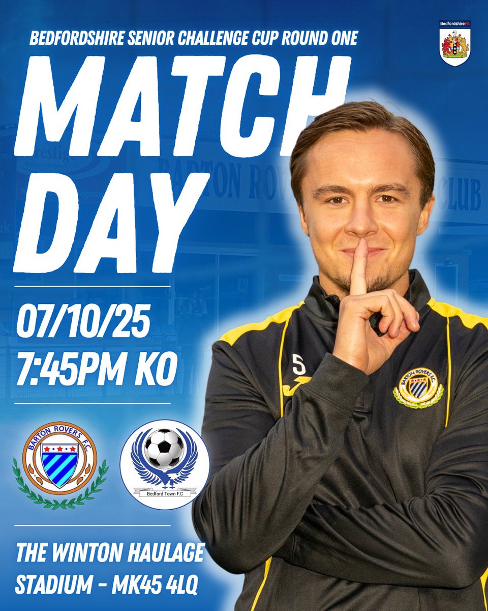 MATCHDAY |

It’s time for cup football under the lights! 👊

We host <a href="/BedfordTown/">Bedford Town FC</a> this evening! 🏆 

£9 adults, £5 concessions U14s FREE 🎟️