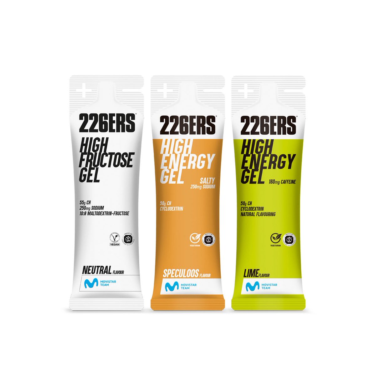 Nuevos sabores de nuestros HIGH ENERGY GEL y HIGH FRUCTOSE GEL:
•    HIGH ENERGY GEL Lime: 160 mg de cafeína.
•    HIGH ENERGY GEL Speculoos
•    HIGH ENERGY GEL Speculoos X
•    HIGH FRUCTOSE GEL Neutral
•    HIGH FRUCTOSE GEL Neutral XS
226ers.com
