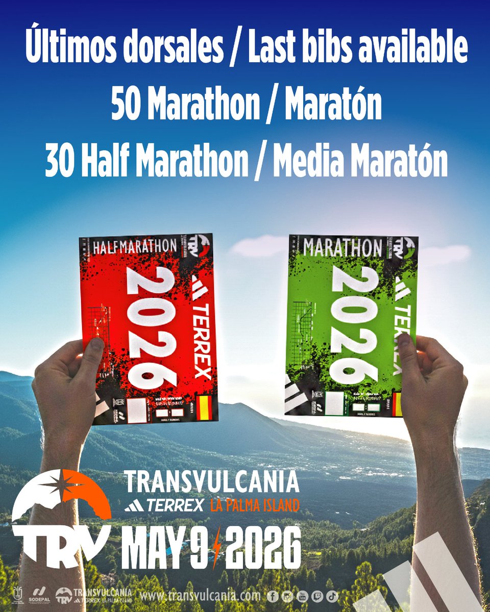 🏃‍♂️ ¡Últimos dorsales disponibles!
¿Aún no te has inscrito en la Maratón o Media Maratón?
¡Este es tu momento! 💥

Forma parte de Transvulcania adidas Terrex 2026 y vive una experiencia única entre paisajes volcánicos, energía y emoción sin límites. 🌋🔥

👉 ¡Inscríbete ahora!
