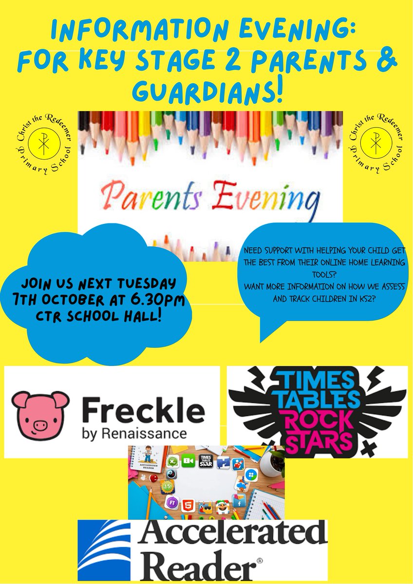 Christ the Redeemer (@ctrps1) on Twitter photo ๐จREMINDER๐จ
๐ Primary 5 Parents โ you're invited to an Information Evening on tonight at 6.30pm in school!
Come along to learn more about Accelerated Reader, Freckle, and Times Tables Rock Stars.
We look forward to seeing you there! 
#P5Info #ParentalEngagement ๐จREMINDER๐จ
๐ Primary 5 Parents โ you're invited to an Information Evening on tonight at 6.30pm in school!
Come along to learn more about Accelerated Reader, Freckle, and Times Tables Rock Stars.
We look forward to seeing you there! 
#P5Info #ParentalEngagement