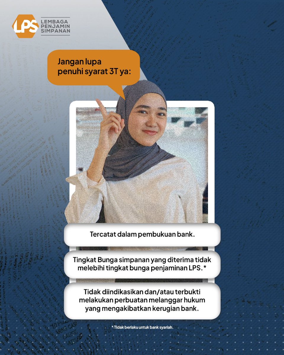 lps_idic's tweet photo. Semua bank di Indonesia wajib menjadi peserta penjaminan LPS, termasuk bank umum, bank syariah, hingga BPR. 💡

Jadi, menabung di bank digital pun aman karena simpananmu tetap dijamin LPS selama memenuhi syarat 3T ya Sahabat LPS

#LPSIndonesia #KuAmanAdaLPS #SahabatNasabahIndonesia
