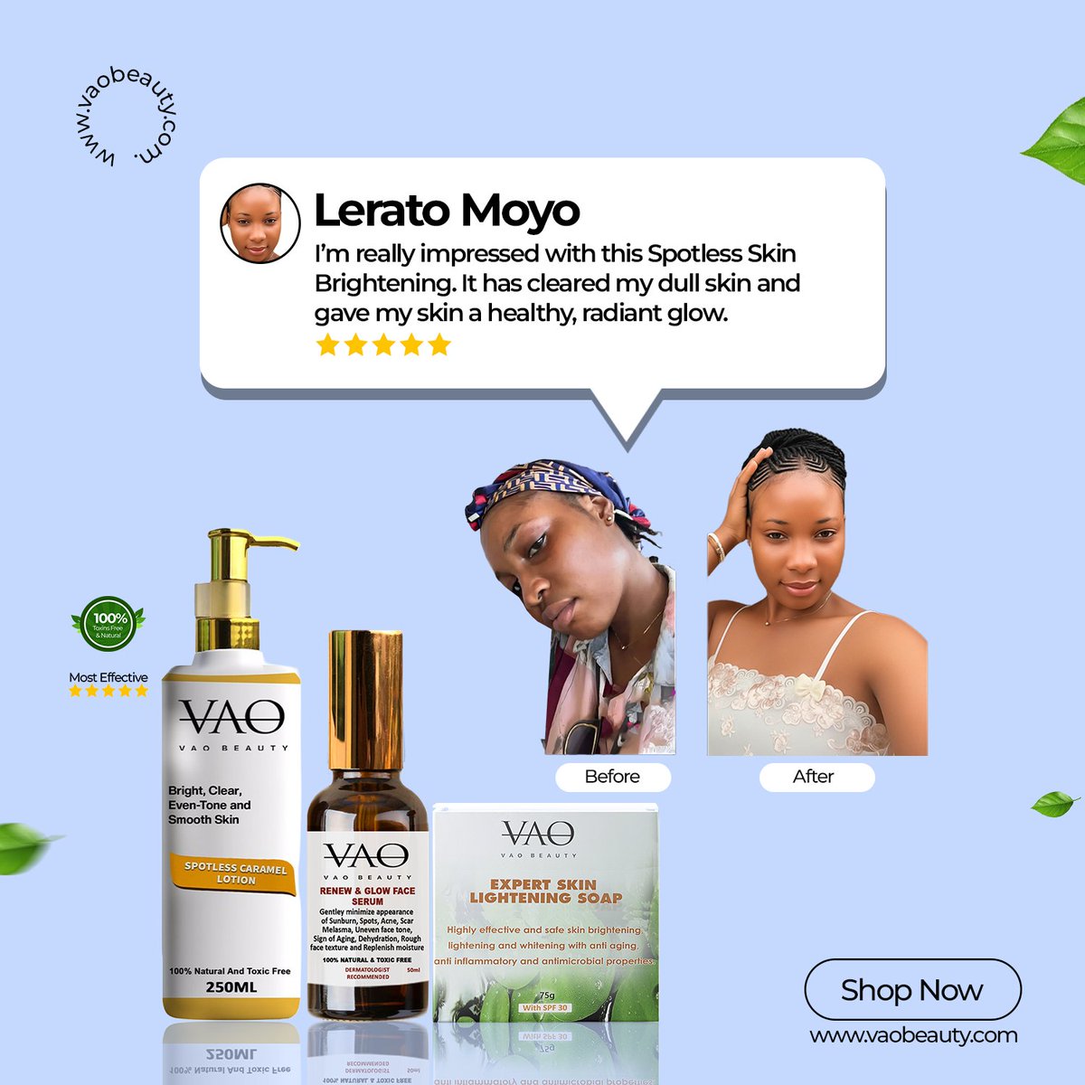 vaobeauty's tweet image. #Pigmentation #discoloration #acne #melasma #scar #unevenskintone #chloasma #darkspot #whitepatches #unevenskintexture #darkunderarms #agespots #sundamage #dryskin #darkelbow #darkknees #keratosis #marks
#vaobeauty
#spotlessskinbrightening
Shop now on vaobeauty.com
