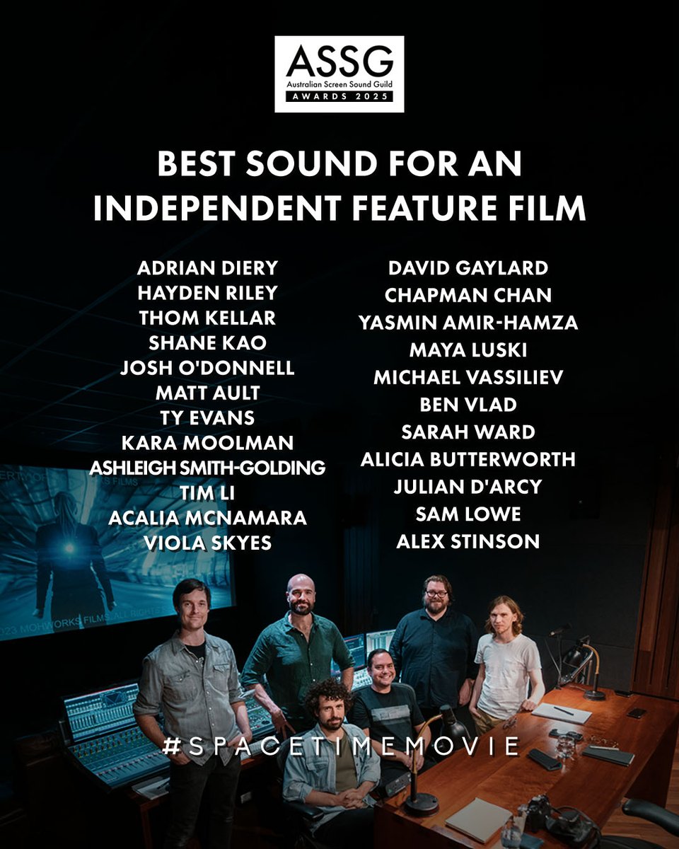 Exciting news! <a href="/spacetimemovie/">Space/Time</a> is nominated for Best Sound for an Independent Feature Film at the 2025 <a href="/AustScreenSound/">Australian Screen Sound Guild</a> Awards. 🏆
Massive thanks to our sound team + <a href="/FolkloreSound/">Folklore Sound</a>!
#spacetimemovie #assg #bestsound #scifi #filmmaking #sounddesign #soundmixing #filmsound #atmos