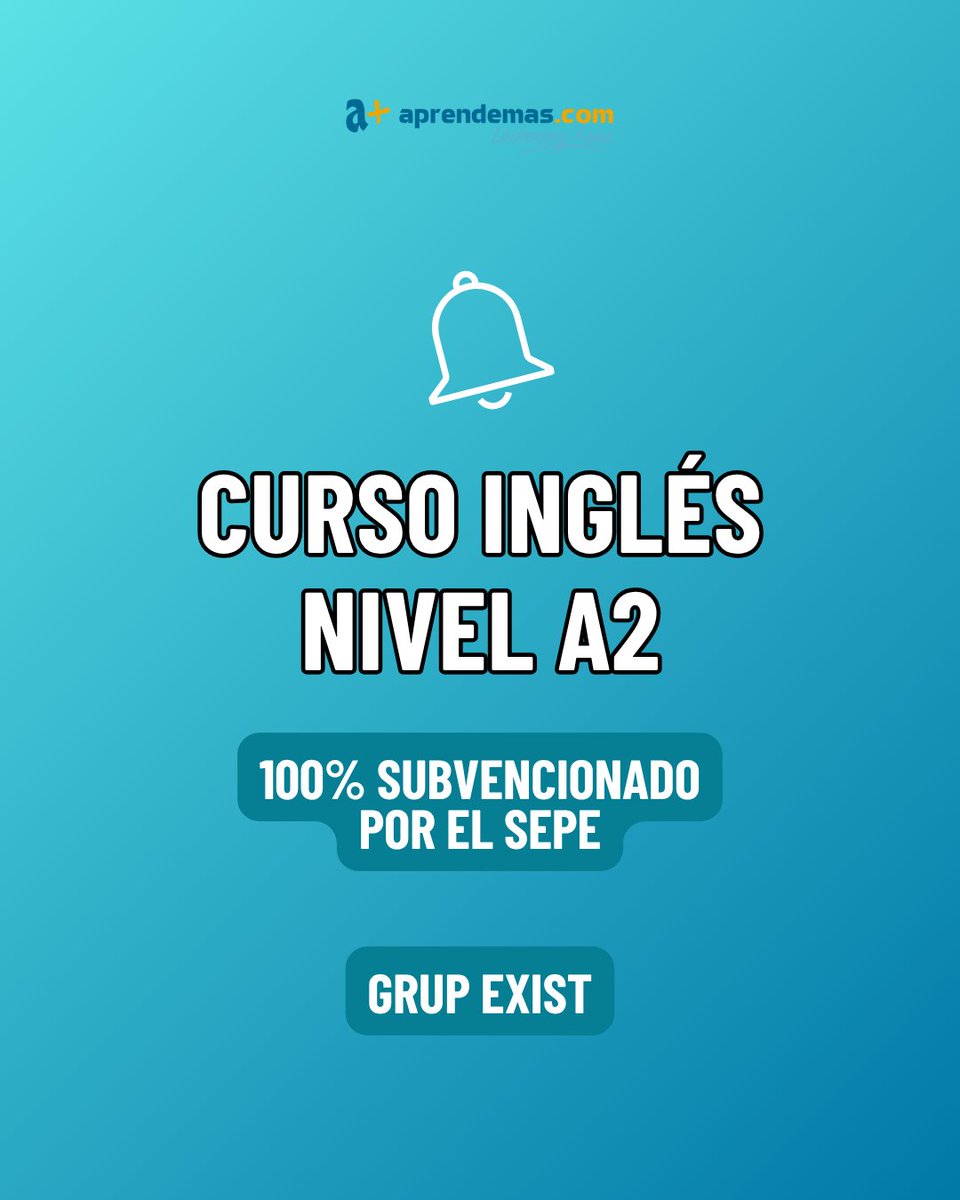 🔔🇬🇧Última llamada para apuntarse al Curso de Inglés nivel A2 en Mataró (Barcelona). ✅100% subvencionado por el SEPE. 🗓️Inicio: octubre 2025 
+INFO:aprendemas.com/es/blog/idioma…