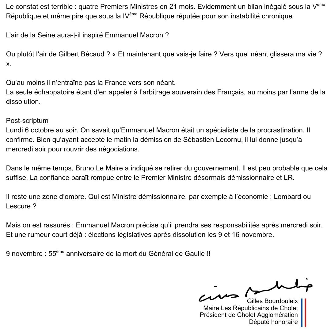 Suite à la journée d'hier, je vous souhaite une bonne lecture de ce texte "Matignon ou la tentation suicidaire".