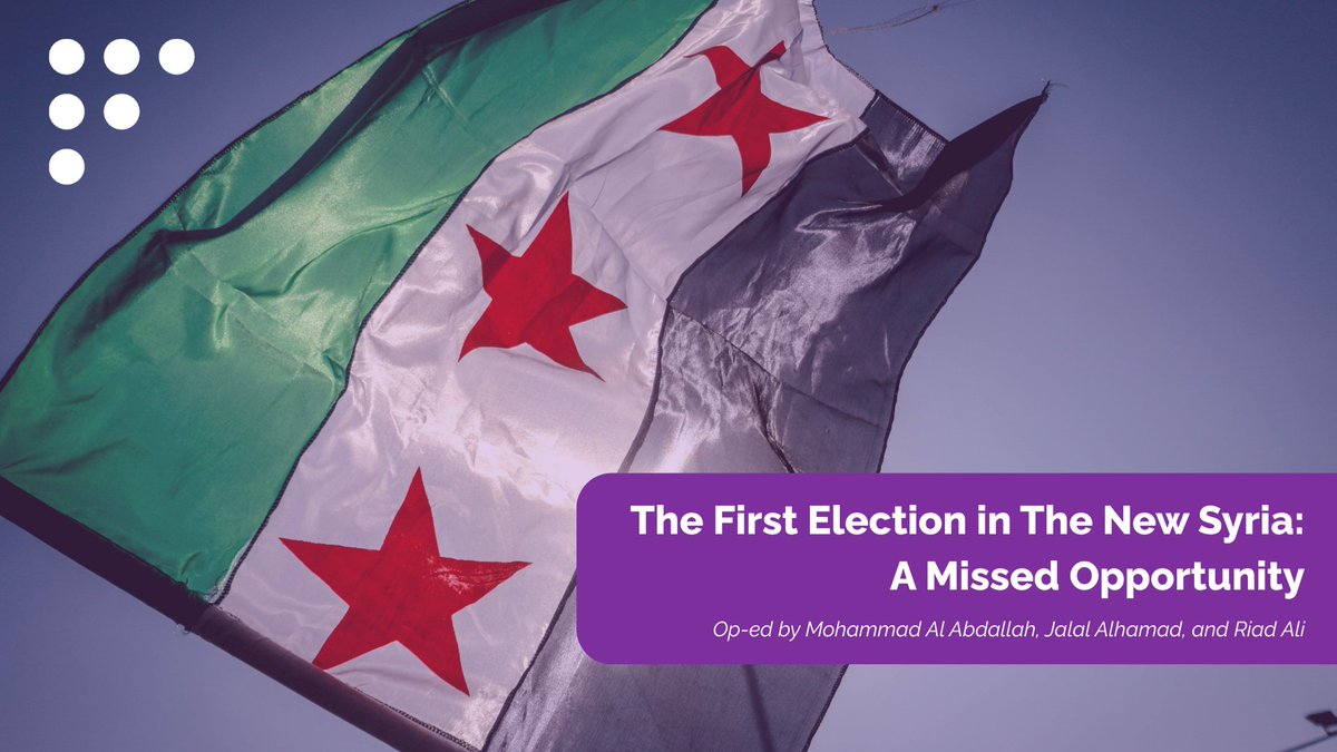 🗳️⚖️ New Op-ed by <a href="/Mohammad_Syria/">Mohammad Al abdallah</a> (<a href="/SJAC_info/">Syria Justice and Accountability Centre</a>), <a href="/JFLngo/">Justice for life</a>’s Jalal Alhamad &amp; <a href="/Riad60272379/">Riad Ali</a> (<a href="/STJ_SYRIA_ENG/">Syrians for Truth & Justice</a>)

On 5 Oct, #Syria held its first parliamentary #elections since regime change — the vote entrenched executive control. 

🔗 Read: fpc.org.uk/op-ed-the-firs…