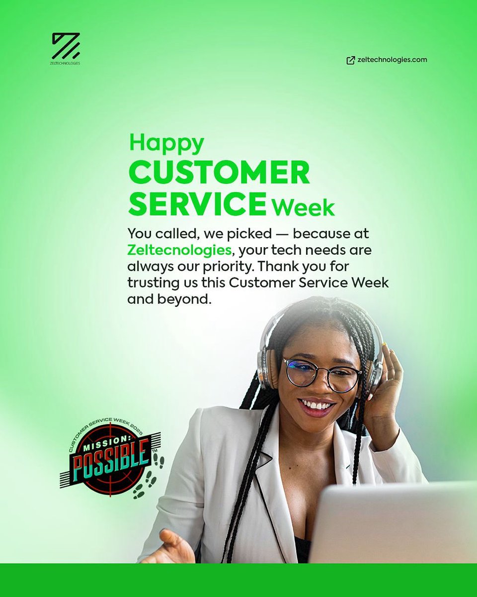 zeltechng's tweet photo. Happy Customer Service Week!
From all of us at Zeltechnologies, we celebrate and appreciate every one of our amazing customers. Thank you for trusting us and allowing us to serve you every day. 💙🙌

#CustomerServiceWeek #ThankYou #Zeltechnologies #WeValueYou https://t.co/MZ8FtcEeJe