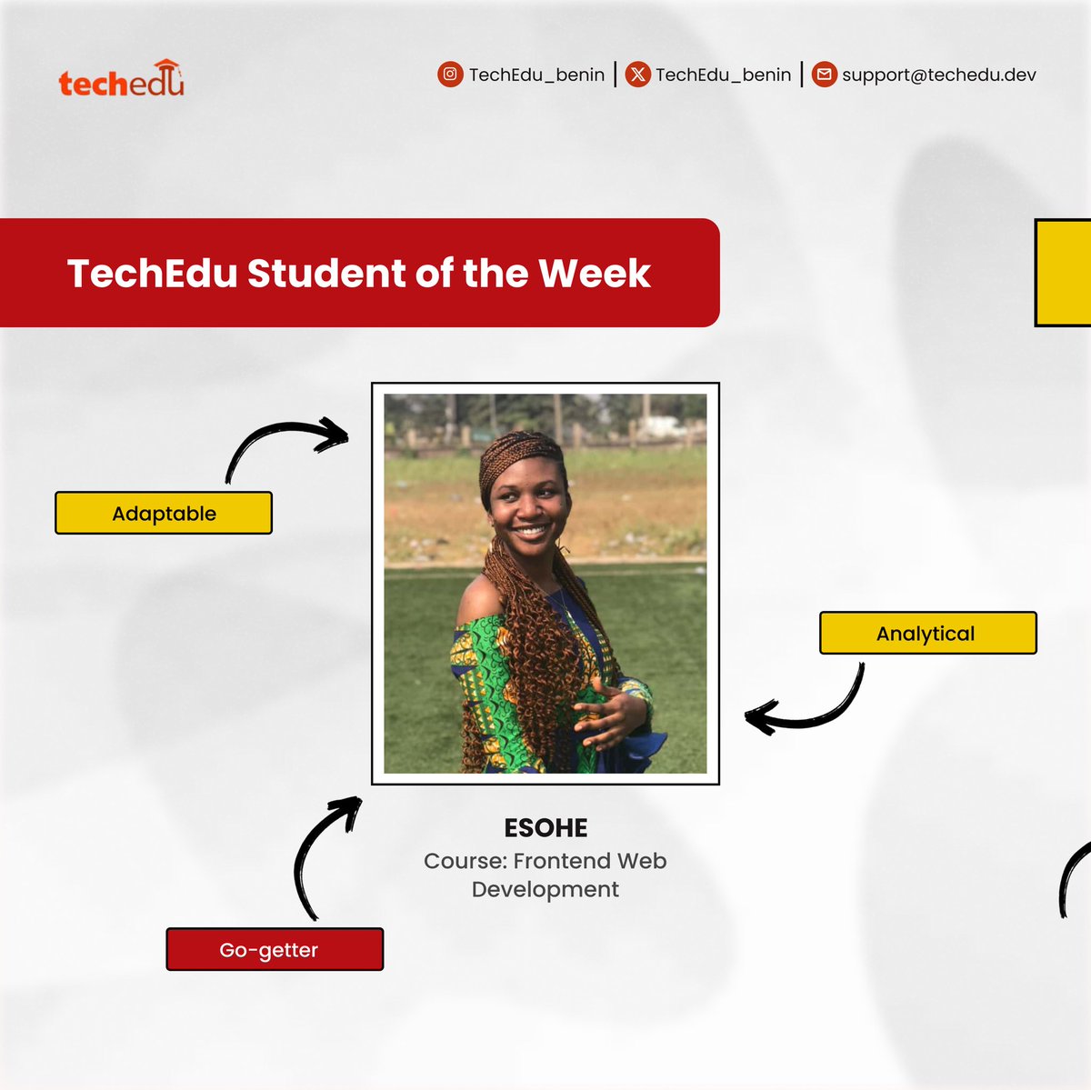 techedu_benin's tweet image. Esohe has barely traveled a third of her journey with TechEdu but she no longer just admires websites, she’s builds them.🚀

Swipe the frames to read more about her journey so far.

#TechEdu #TechAcademyinBeninCity #explore #explorepage #BeninCity